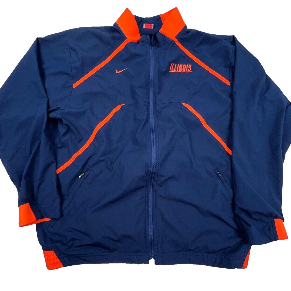 Illinois Fighting Illini Jacket Men Large Blue Windbreaker Track Suit VTG Y2K *